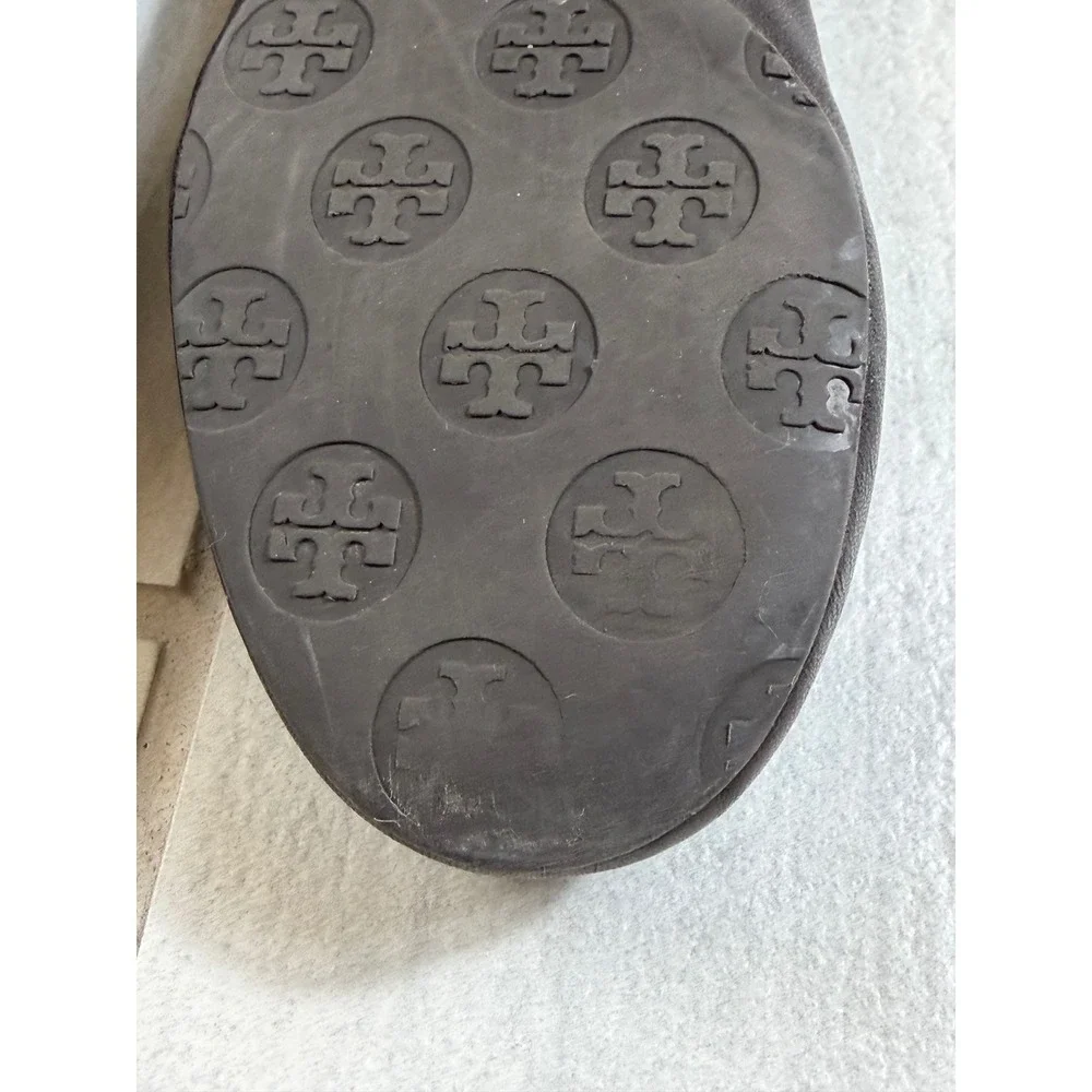 Tory Burch Reva Brown Pebbled Leather Tortoiseshell Logo Ballet Flats Size 9